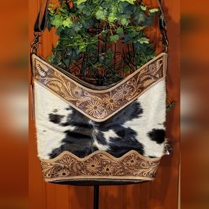 MYRA Cocoa and Cream Handtooled bag NWT